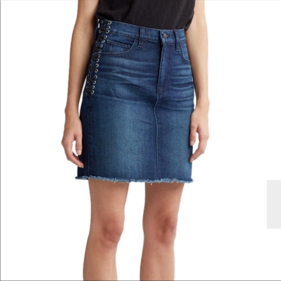Hudson grommet laceup high rise mini denim skirt - Picture 3 of 5
